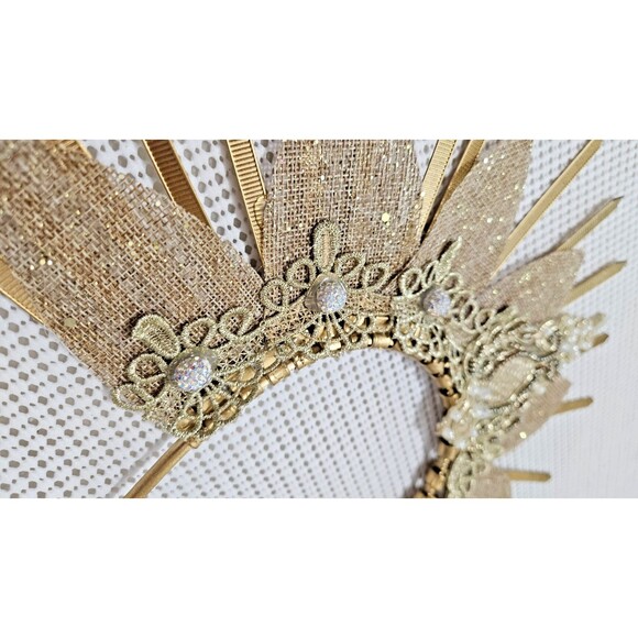 Gold halo crown, Halo headpiece, Bridal crown, Flower crown, Headdress Fairy main image 10